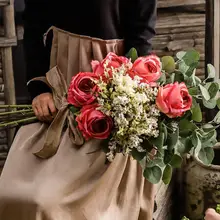 1 шт. свадебные цветы, искусственные розы, свадебный букет, имитация цветов, вечерние Декоративные искусственные цветы
