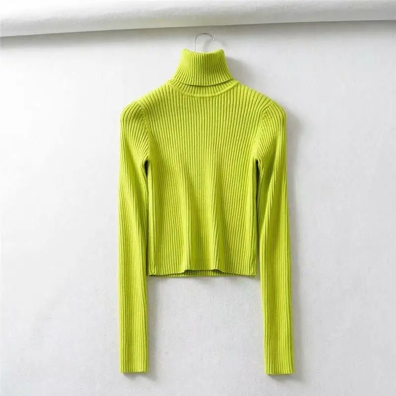 

Neon Green Orange Basic Turtleneck Sweater Short Women Pullover Knitted Crop Top Fall Streetwear Jumper Slim Sweaters
