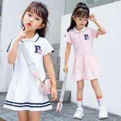 New Summer 2024 Girls Dresses Kids Short Sleeve Sports Dress Children Clothing Vestido Baby Girl Teenis Dresses 2 6 8 10 11 Year