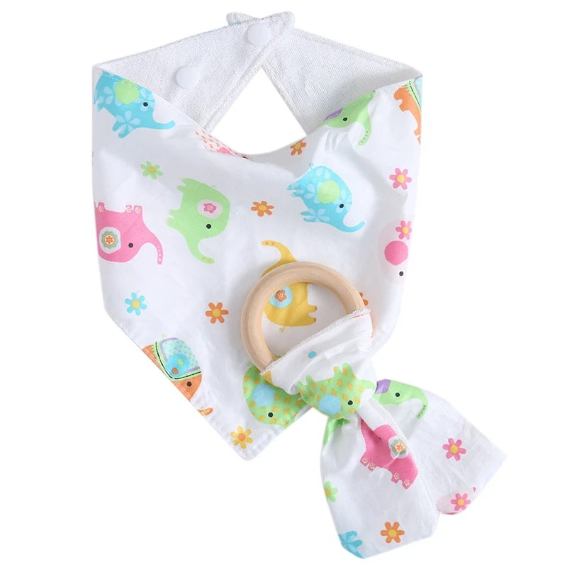 Infant Kids Baby Feeding Saliva Towel Dribble Triangle Bandana Bibs Teether Ring