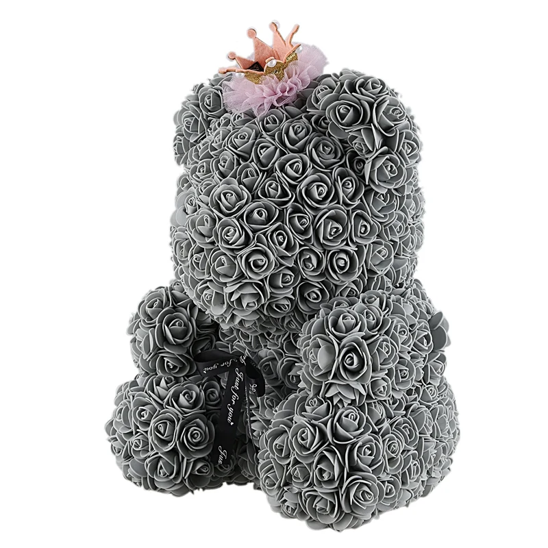 40Cm Teddy Bear With Crown In Gift Box Bear Of Roses Artificial Flower New Year Gifts For Women Valentines Gift