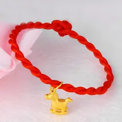 Горячая Распродажа 24K желтый золотой браслет Для женщин 3D Золотая лошадь браслет из Красной Нити