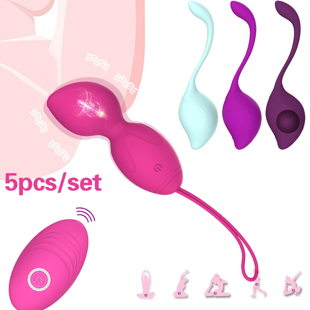 5pcs Safe Silicone Smart Ball Kegel Ball Vibrating Jumping Eggs Ben Wa Balls For Women Vagina Tighten Exercise Adult Sex Product