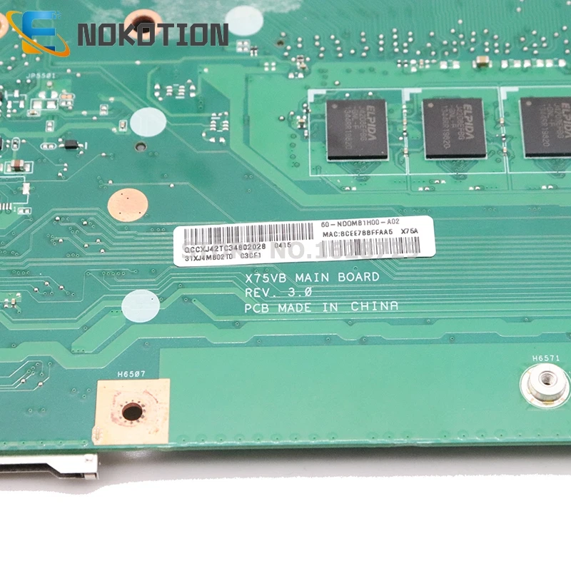 NOKOTION 60-NDDMB1HDD-A02 X75VB основная плата для ASUS X75VB X75A Материнская плата ноутбука I3-2350M cpu 4G ram память