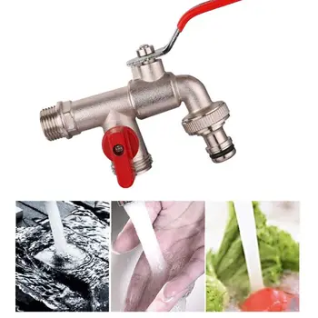 

90 Degree Double Valve Water Tap Durable Brass Faucet for Home Outdoor Garden