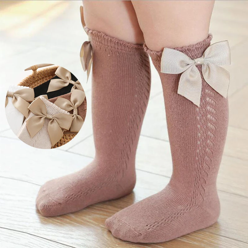 té Absoluto segundo Calcetines hasta la rodilla para niñas, medias de princesa con lazos, de  algodón, de tubo largo|Medias| - AliExpress