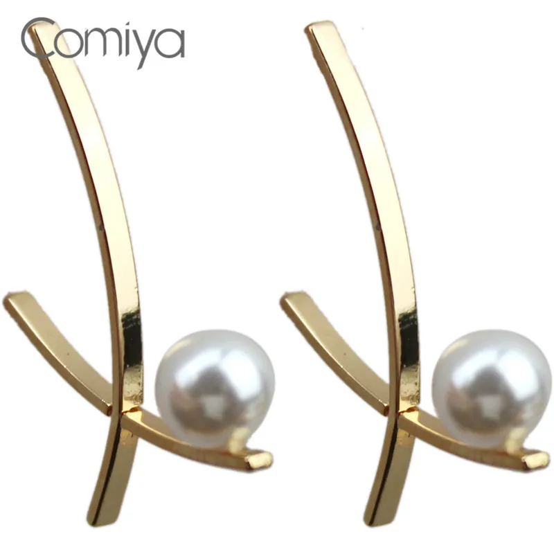 Comiya корейские серьги-гвоздики для женщин, длинные серьги золотистого цвета, аксессуары из цинкового сплава и акрилового жемчуга, женские богемные серьги