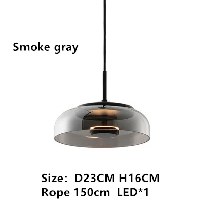 Smoke gray Современный светодиодный прозрачный стеклянный подвесной светильник s для гостиной, столовой, бара, скандинавского кафе, бара, кухни, подвесной светильник, Домашний Светильник, светильники - Цвет корпуса: Smoke gray