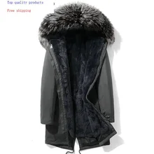 Зимняя парка, пальто из натурального меха, Мужская подкладка из кроличьего меха Рекс, зимняя куртка для мужчин, воротник из лисьего меха, теплые парки Hombre 4948