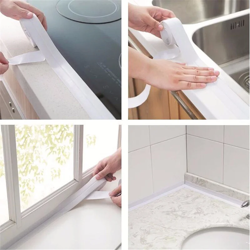 1 Roll Practical PVC Material Kitchen Bathroom Wall Sealing Tape Waterproof Mold Mildew Proof Adhesive Tape 3.2m X 2.2cm/3.8cm