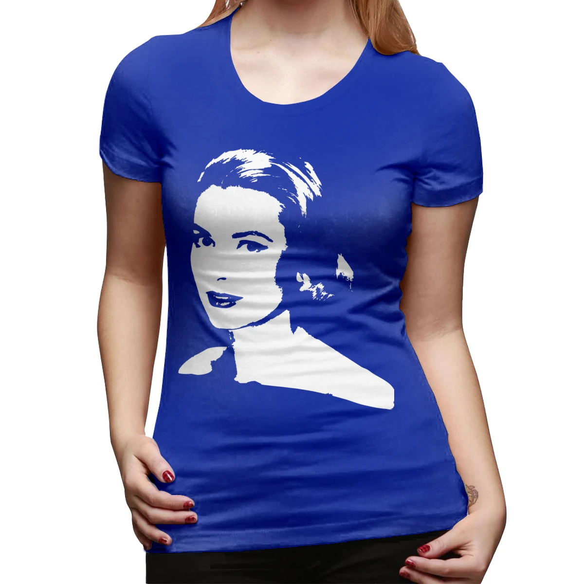 Grace Kelly футболка Grace Kelly Футболка с принтом темно-синяя женская футболка с круглым вырезом простая Женская футболка из 100 хлопка - Цвет: Синий