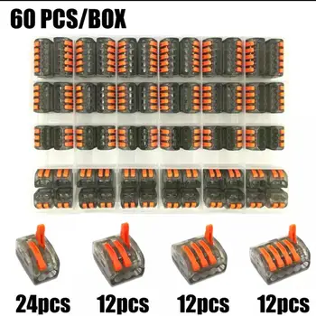 

60 unids/caja 212-215 cableado eléctrico terminales de cable hogar conectores terminales rápidos para conexión de cables