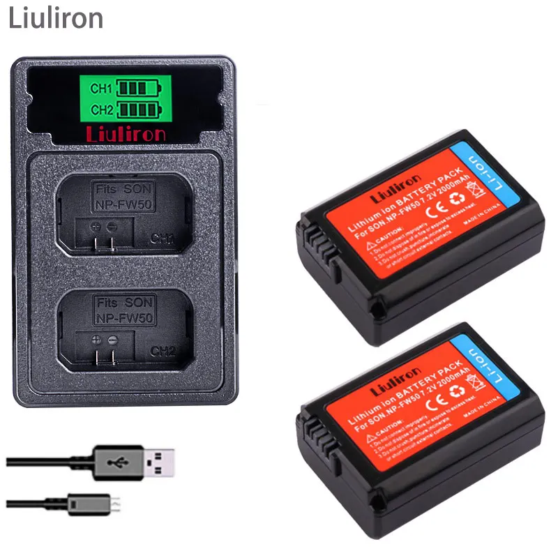 charger and 2battery 2000 мАч NP-FW50 NP FW50 батарея для камеры+ ЖК USB двойное зарядное устройство для sony Alpha a6500 a6300 a6000 a5000 a3000 NEX-3 a7R - Цвет: charger and 2battery