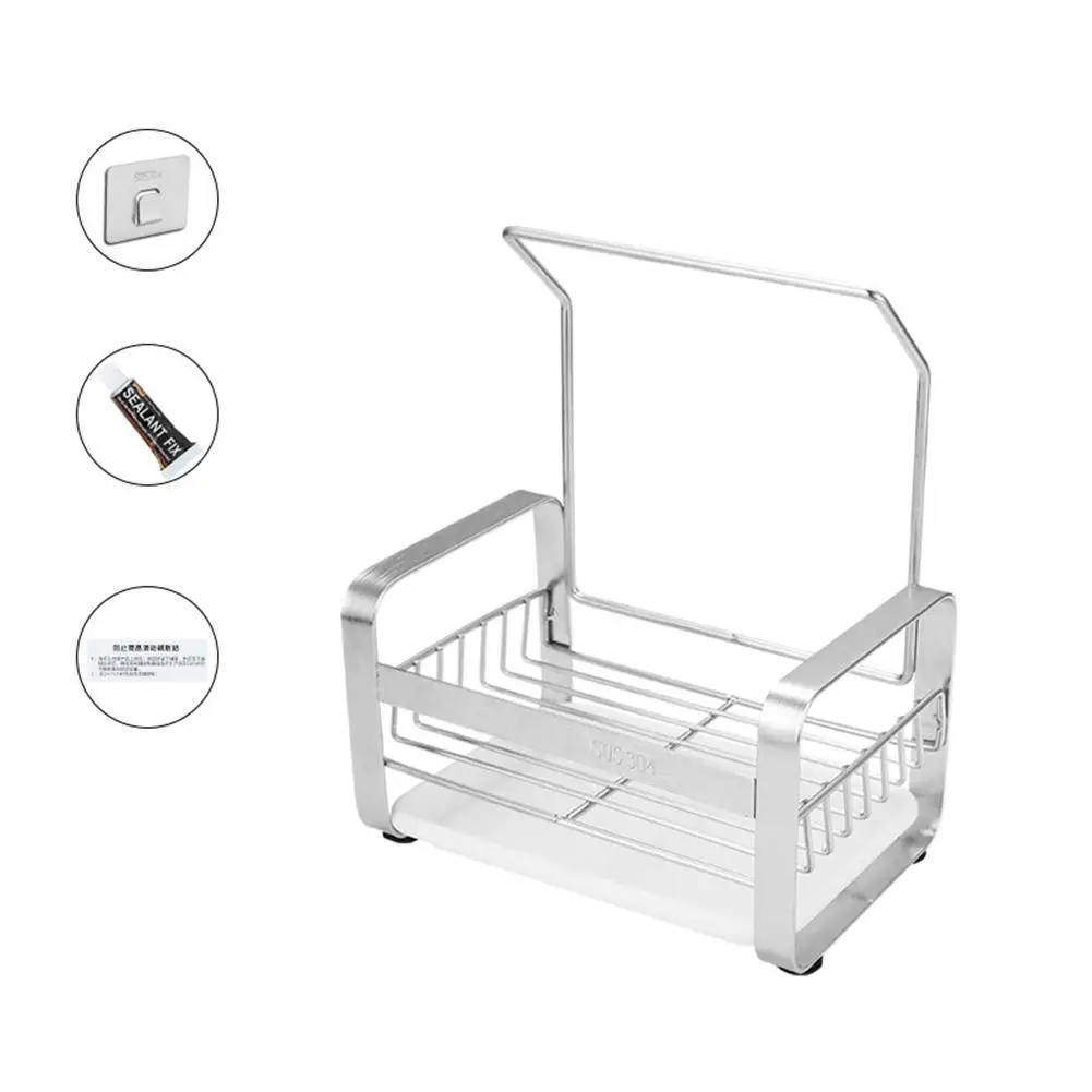 

Stainless Steel Sink Organizer Anti-slip Dish Storage Holder Cloth Hanger Rack With Large Capacity Kitchen Storage
