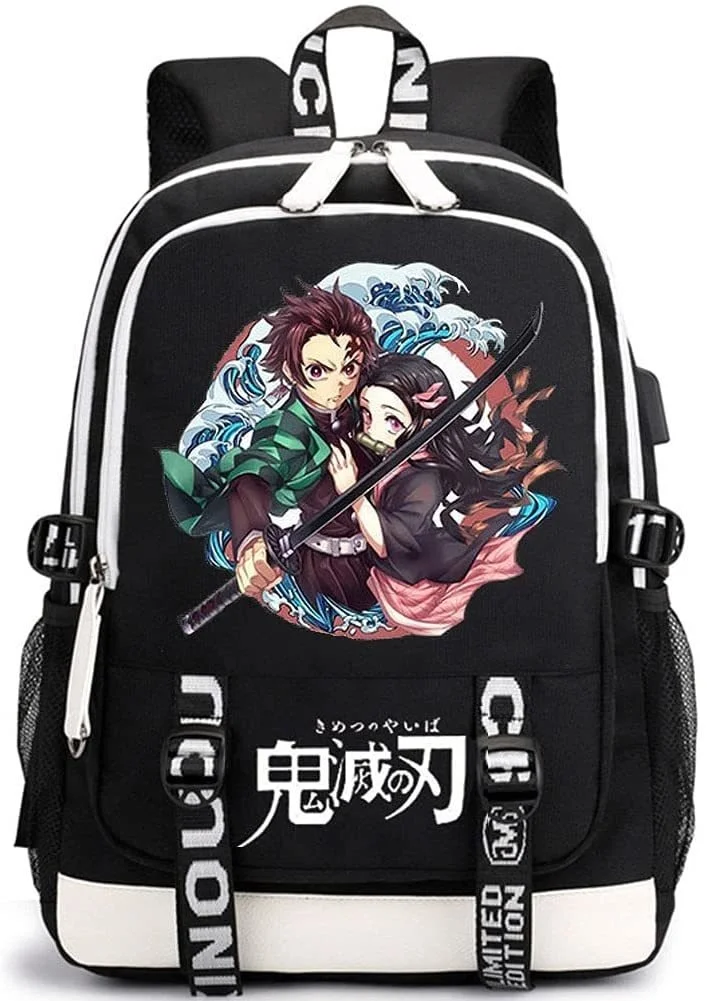 

Demon Slayer Anime Printed Backpack USB Black Computer Men Women Travel Daypack Student School Bookbag Casual Shoulder Bags