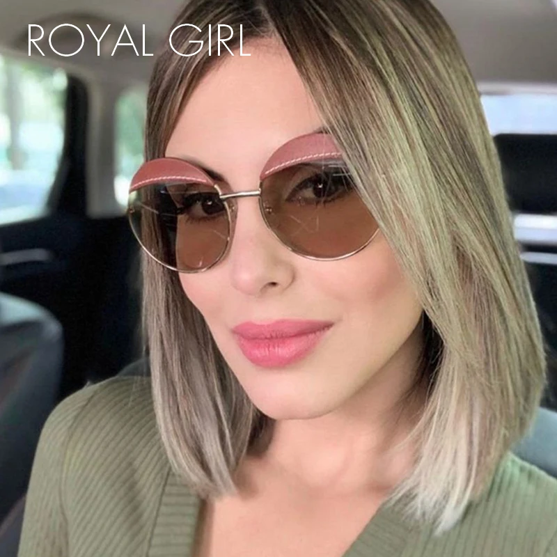 

ROYAL GIRL New Round Alloy Sunglasses Women Classic Vintage Leather Sun Glasses Metal Frame Brand Design Eyewear UV400 Ss764