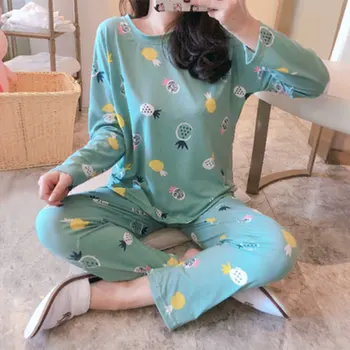 

Women Home Wear 2020 Summer Short Sleeved Women Pajamas Set Long Pant Pyjamas Sets Cotton Leisure Sleepwear Set NightwearTop