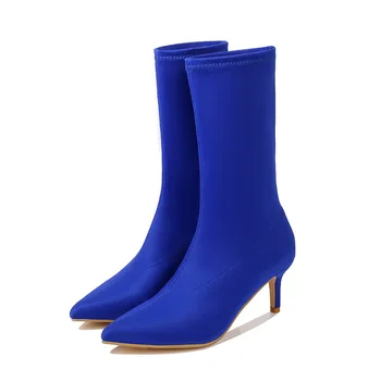 

Fashion Mid Calf Boots for Women New Multi-Color Comfort Shoes Warm Booties Slip-On Thin High Heels Ladies Boot Size 35-42