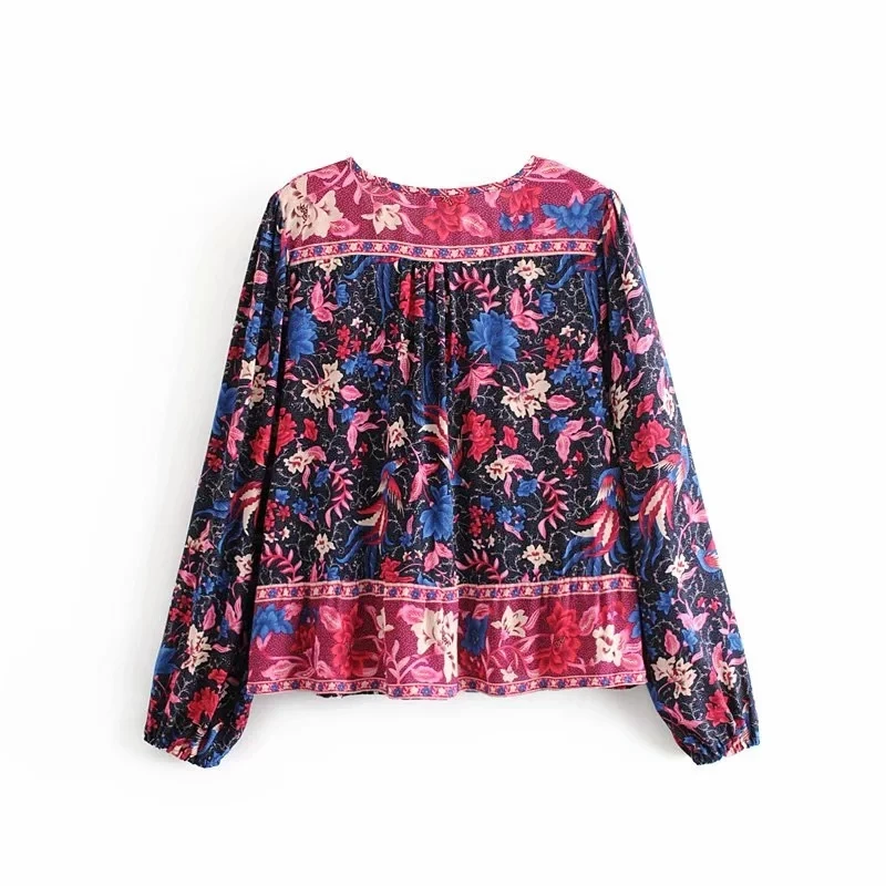 KHALEE YOSE Boho рубашка с цветочным рисунком на осень и лето блузы Ilona длинным рукавом