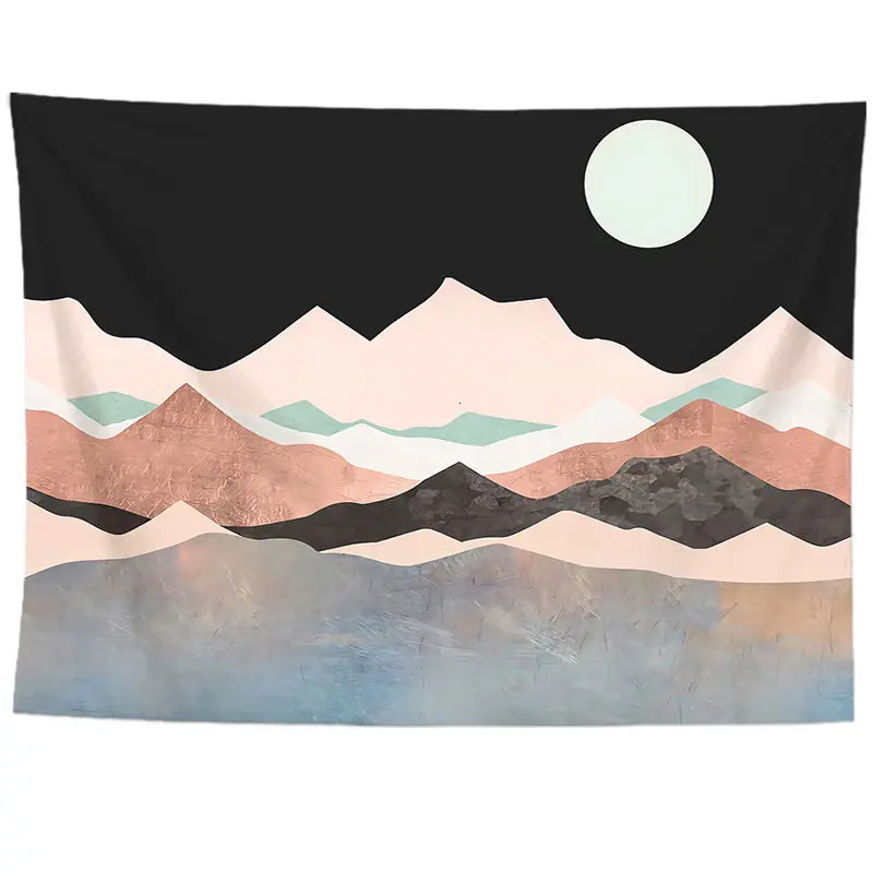 Гобелен в скандинавском стиле с изображением заката горы, ковер с японской масляной росписью, ткань с пейзажем, хиппи, психоделические гобелены, богемные пейзажи
