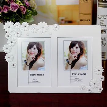 

7" White 2 Boxes Flower Photo Frame Standing Home Children's Room Wedding Decoration Party Gift for Kid Picture Desktop