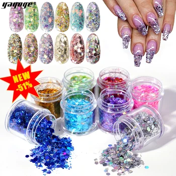 

Yayoge 1Box 8 Colors Mixed Laser Colorful Nail Sequins Nail Glitter Decorations Thin Flakes Glitter Designs Nail Art Paillettes