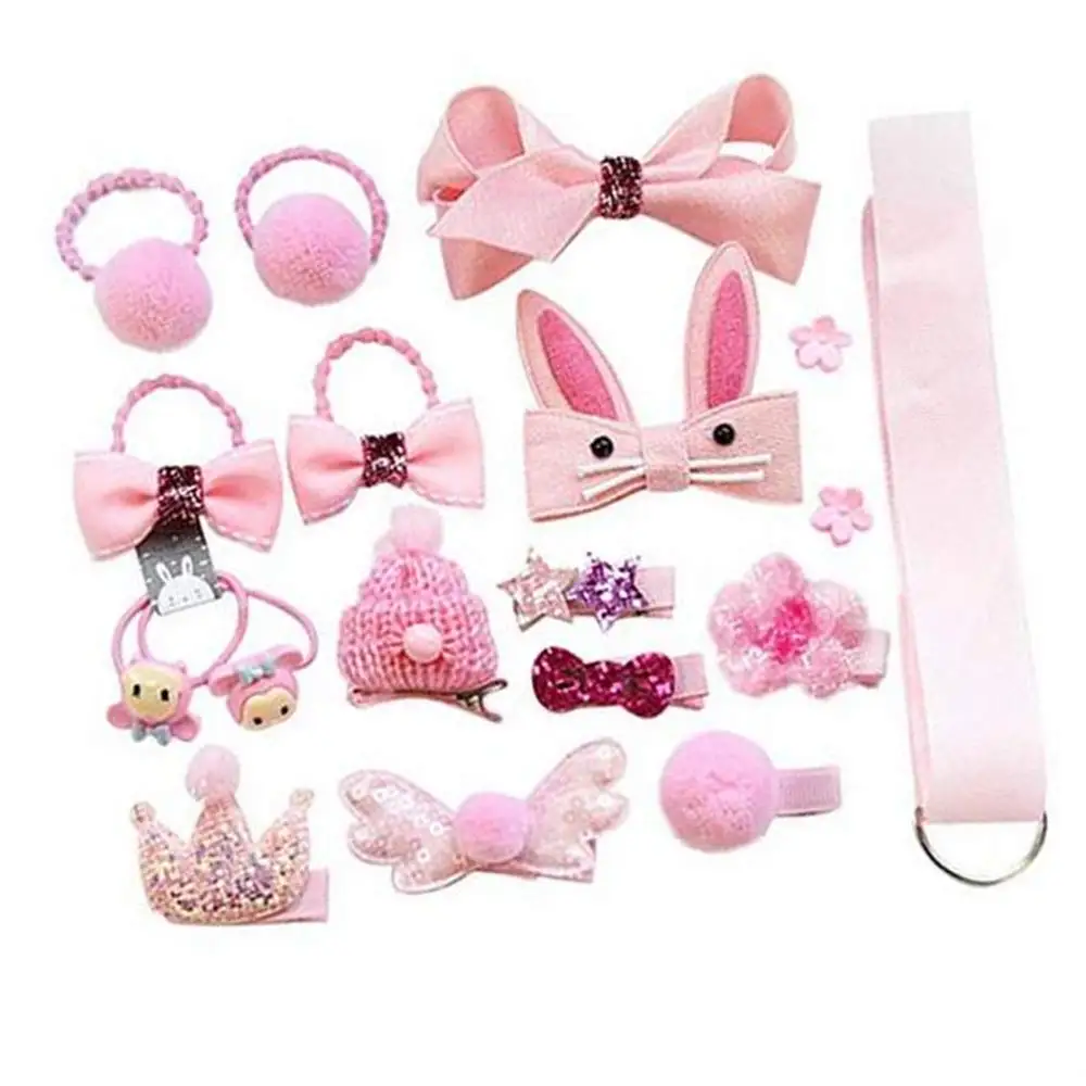 pink 18 шт. Детские аксессуары для волос набор маленькая девочка заколки для волос в форме бантиков заколки на голову ткань с орнаментом бант цветок заколки головной убор подарок - Цвет: pink