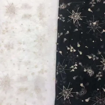 

Gauze Embroidered Stars Mesh Lace Fabric For Girl Dress White Black Net French Lace Fabric 1Yard Lace Trim