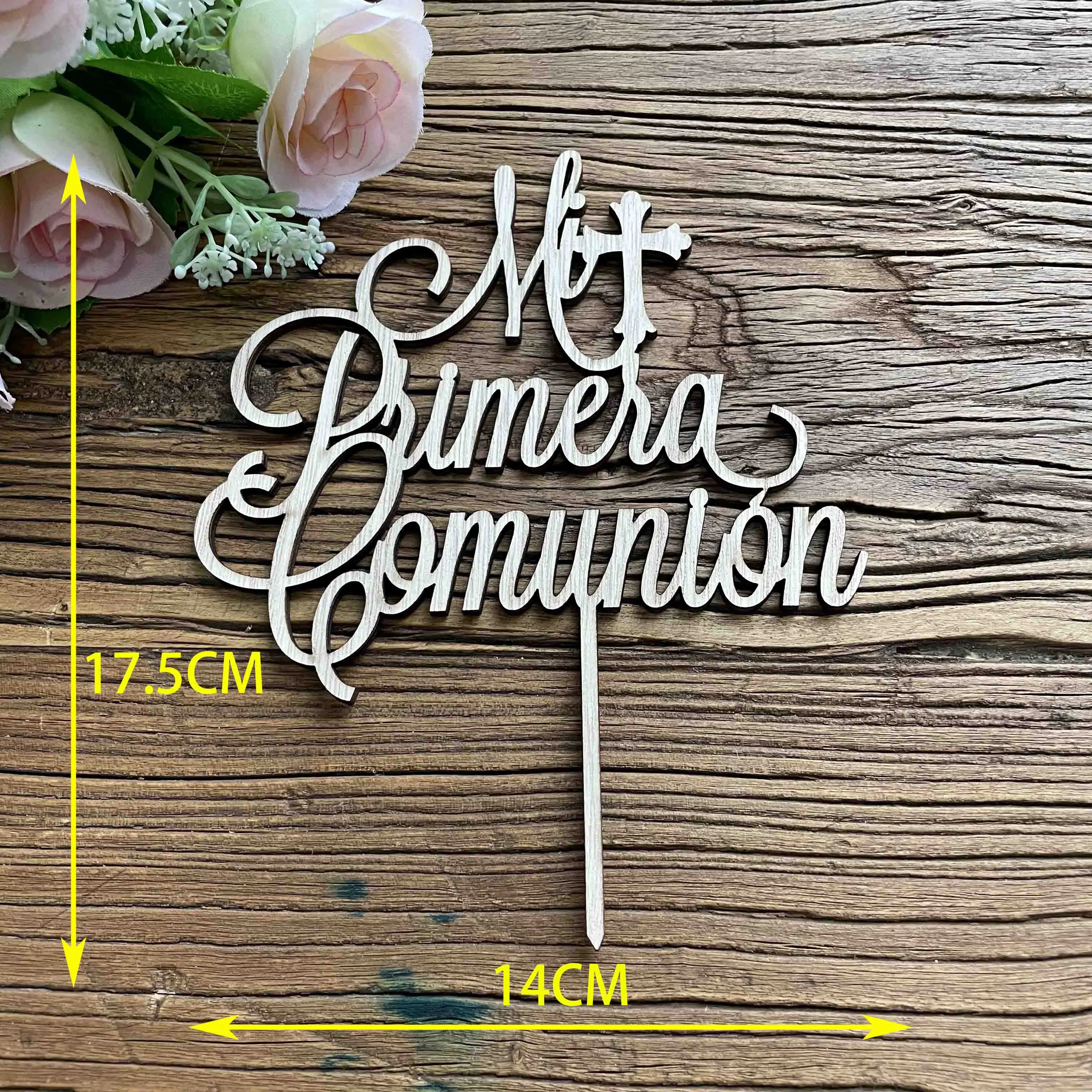 Mi Primera Comuni&oacute;n Wooden Cake Topper Acrylic Mirror Gold Spanish First Communion Party Cake Decoration Topper cake topper cake toppers cake decorations gold leaf cake decorations
