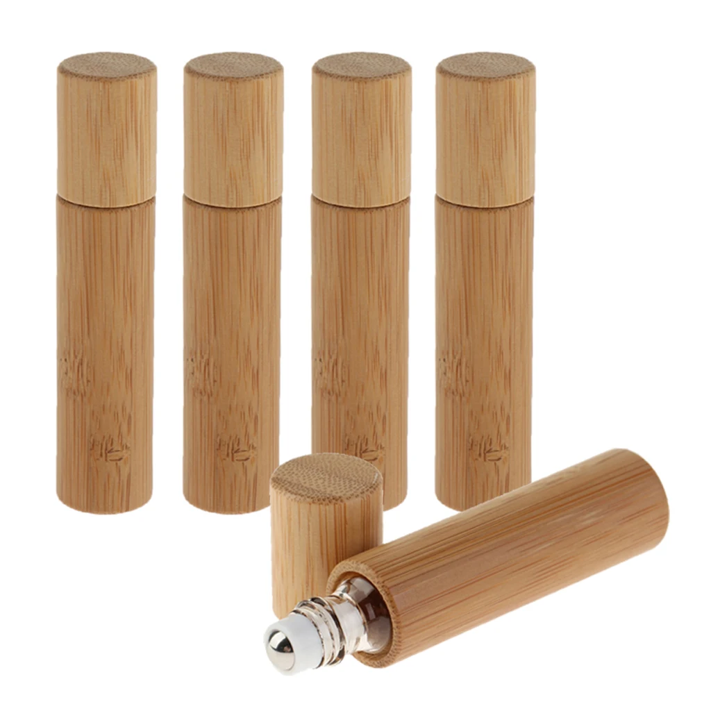 5 X 10ml Natural Bamboo Refillable Empty Sample Essential Oil Roll On Bottle