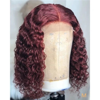

Colored Full Lace Human Hair Wigs Wine Red Curly Wig Glueless Remy Wig Preplucked with Baby Hair for Women