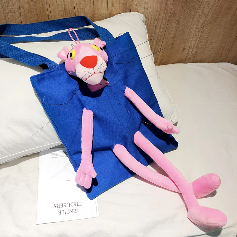Blue panther tote Женская сумка с рисунком лягушки, забавная сумка на плечо, милая плюшевая Сумка-тоут для девочек, Женская Повседневная сумка для покупок, вечерние сумки из парусины - Цвет: Blue panther tote