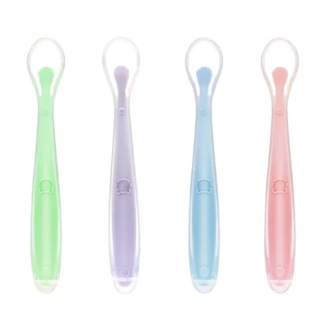 

2 Pcs Newborn Silicone Complementary Food Training Spoon Elastic Soft Anti-drop Food Grade Baby Feeding Spoon