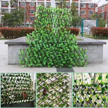 

New Garden Fence Decoration Privacy Wood With Artificial Green Leaf Retractable Extension Fencing For Courtyard Home Decoration