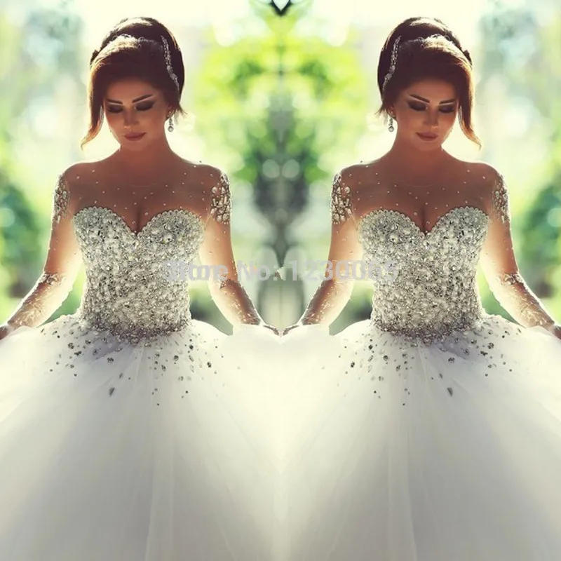 free shipping Said Ball Gown vestido de noiva Sheer Sleeves Bridal Gown with Crystals Sweet mother of the bride dresses