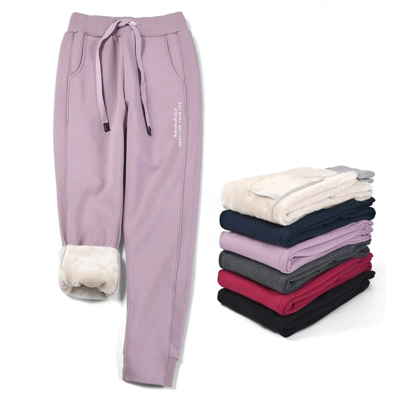 

Add fleece sports pants for women loose winter padded protective pants casual wear warm cotton pants lamb cashmere pantschildren