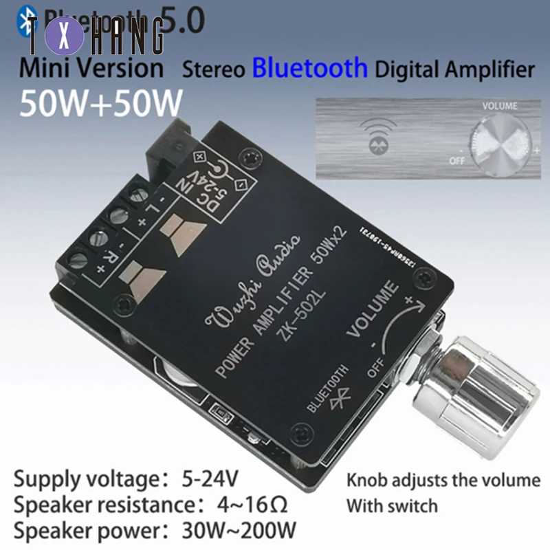 

MINI Bluetooth 5.0 Wireless Audio Digital Power amplifier Stereo board 50Wx2 Bluetooth Amp Amplificador ZK-502L diy electronics