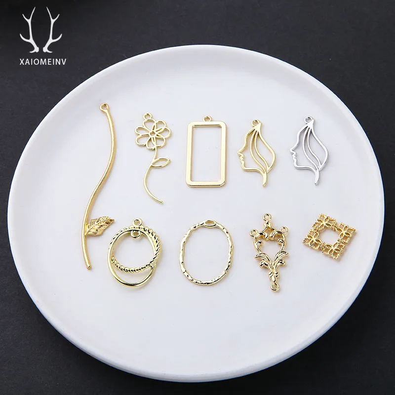 

6pcs Simple Irregular Geometric Face Flowers Pendant DIY Handmade Earrings Materials Wholesale Hollow Rectangular Alloy Metal