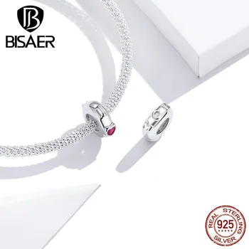 

BISAER Love Beads Spacer 925 Sterling Silver Pink Zircon Pave Mom Love Charms Beads fit Women Making Bracelets Jewelry HVC217