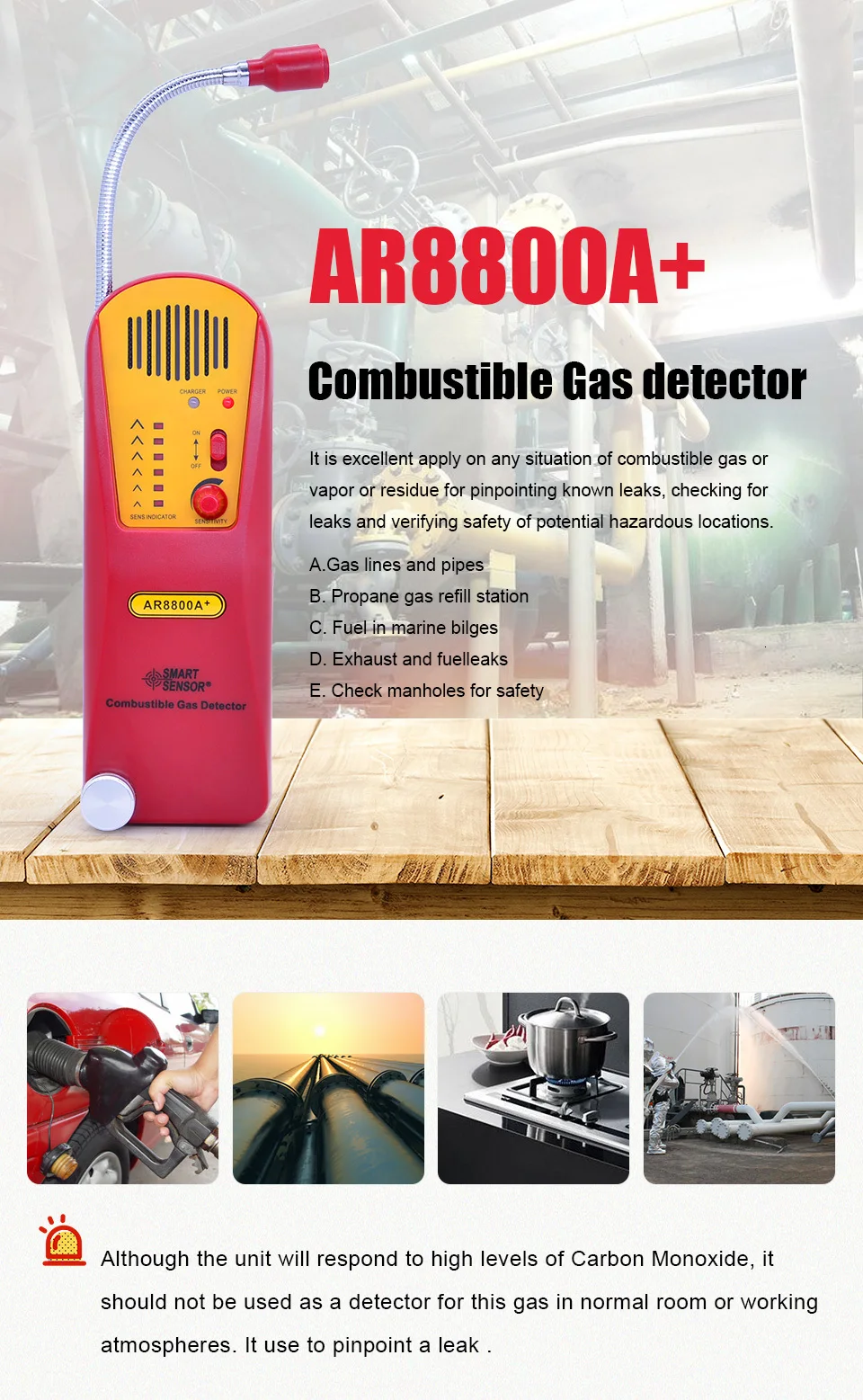 Smart Sensor AR8800A+ Natural Gas Test Methane Coal Combustible Gas Leak detecto