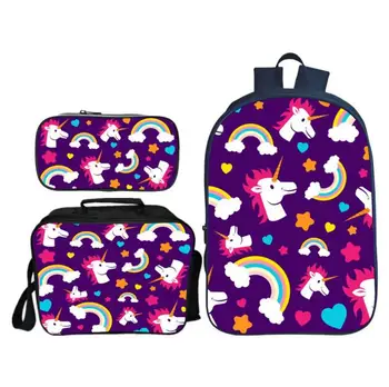 

3PCS /set Children Printed Unicorn Backpack Cartoon Cute School Bags For Teenage Girls Pencil Case Fashion Mochilas