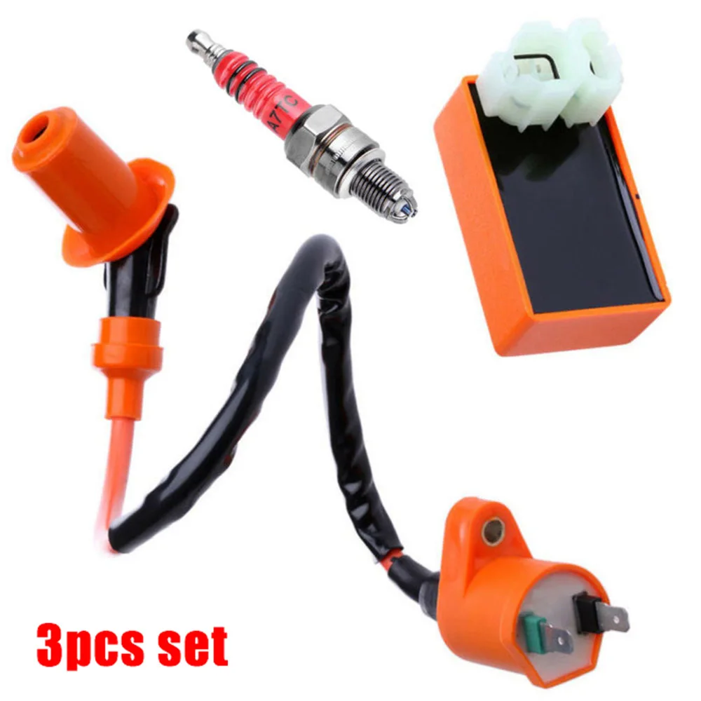 Racing AC CDI Box 6 Pin+Ignition Coil Spark Plug for GY6 50-150cc Moped Scooter