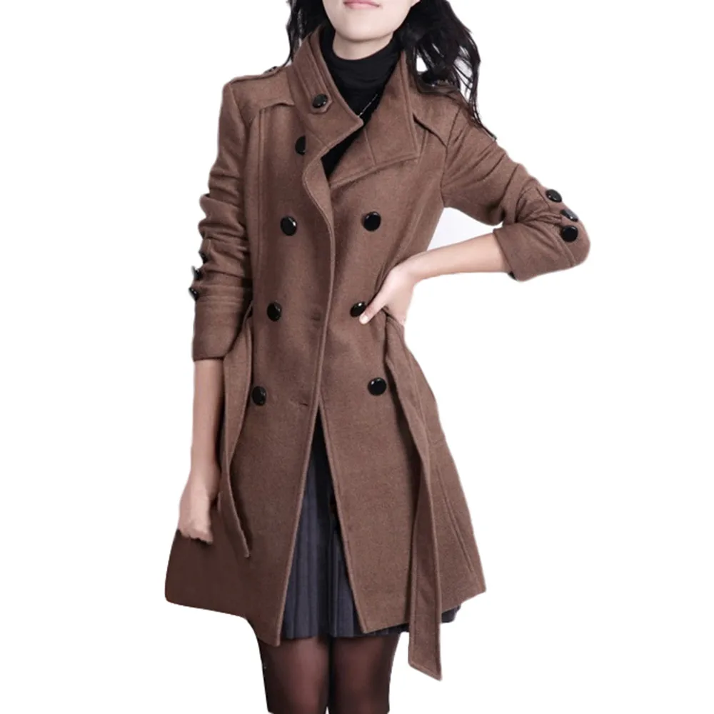 Женское осенне-зимнее шерстяное пальто с длинным рукавом и отложным воротником, двубортная куртка, элегантное пальто свободного размера плюс