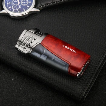 

HONEST Metal Cigar Lighter Tobacco Lighter 3 Torch Jet Flame Refillable With Punch Smoking Tool Accessories Portable Gift Box