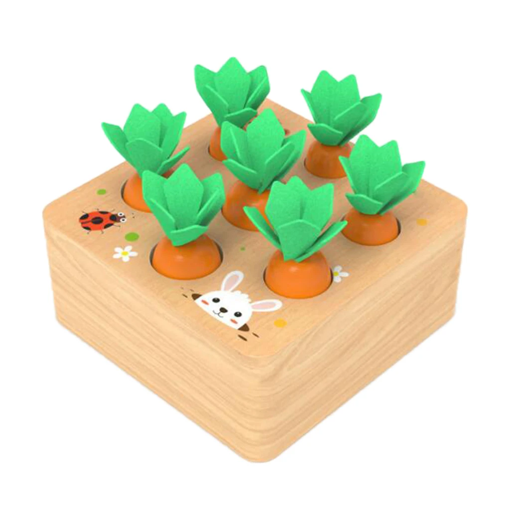 Shape Size Sorter Toddler Toy- Wooden Carrot Blocks Sorting Board for Children Learning Sort and Match Toys
