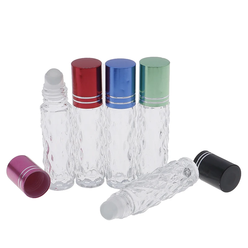 1pc Color Random Clear Roller Refillable Glass Bottle Empty Essential Oil Perfume Lip Balms Bottles Roll On Bottles 10ml