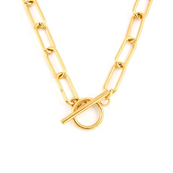 

Silver Color/Gold Color Stainless Steel Lock Chain Necklace For Women Men Metal Long O Choker Toggle Collares