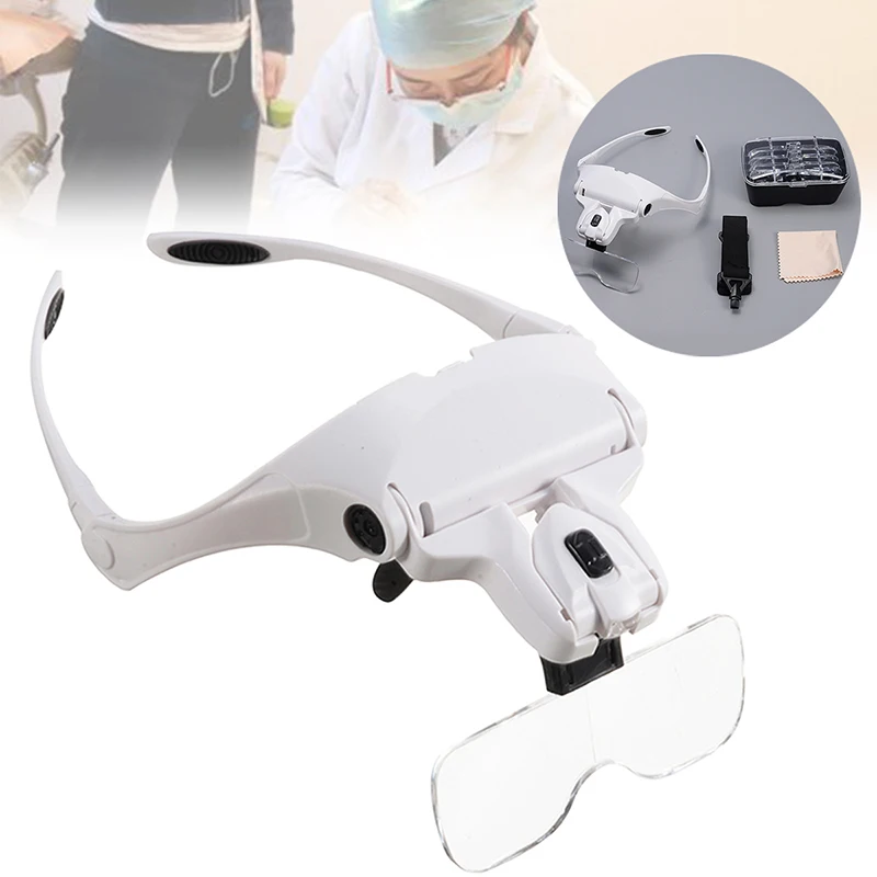 1.0X 1.5X 2.0X 2.5X 3.5X Headband Magnifier LED Light Adjustable Lightweight Magnifying Glass 5 Lens Loupe Reading Repair Tool