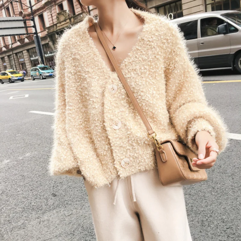 

Genayooa Autumn Vintage Cardigan Knitwear Lantern Sleeve Sweater Women Streetwear Knitted Candigan Sweatert Coat Jumpers Female