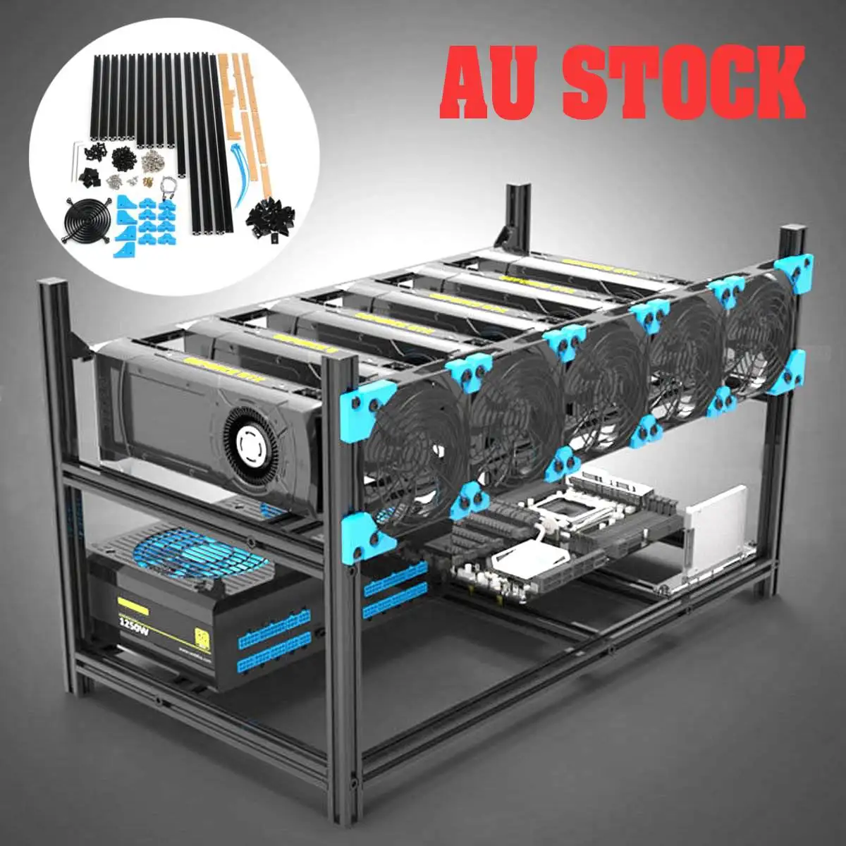 Алюминиевый корпус с открытым воздухом для горнодобывающей установки 6 GPU